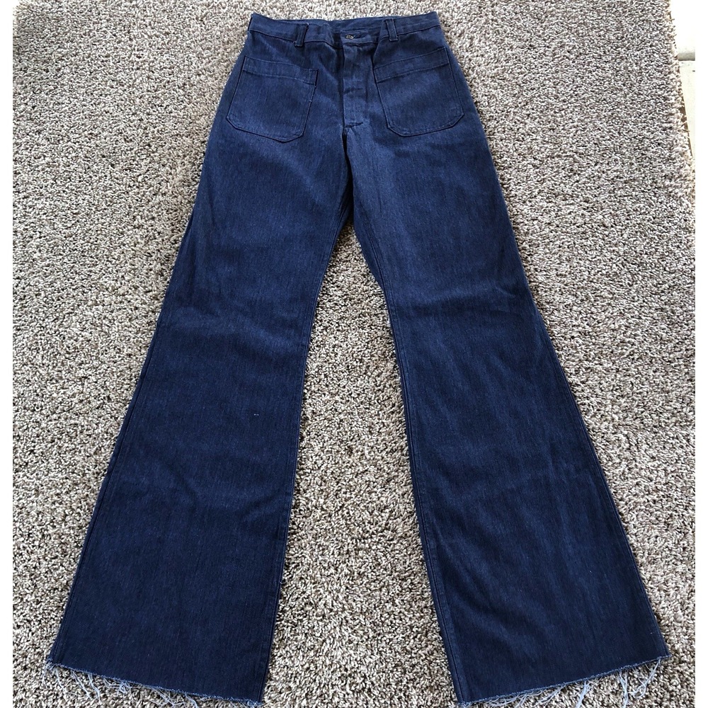 Vtg Denim Type 1 Utility Trousers Size 29 (Fits 28x38) Flare Bell Bottom Raw Hem